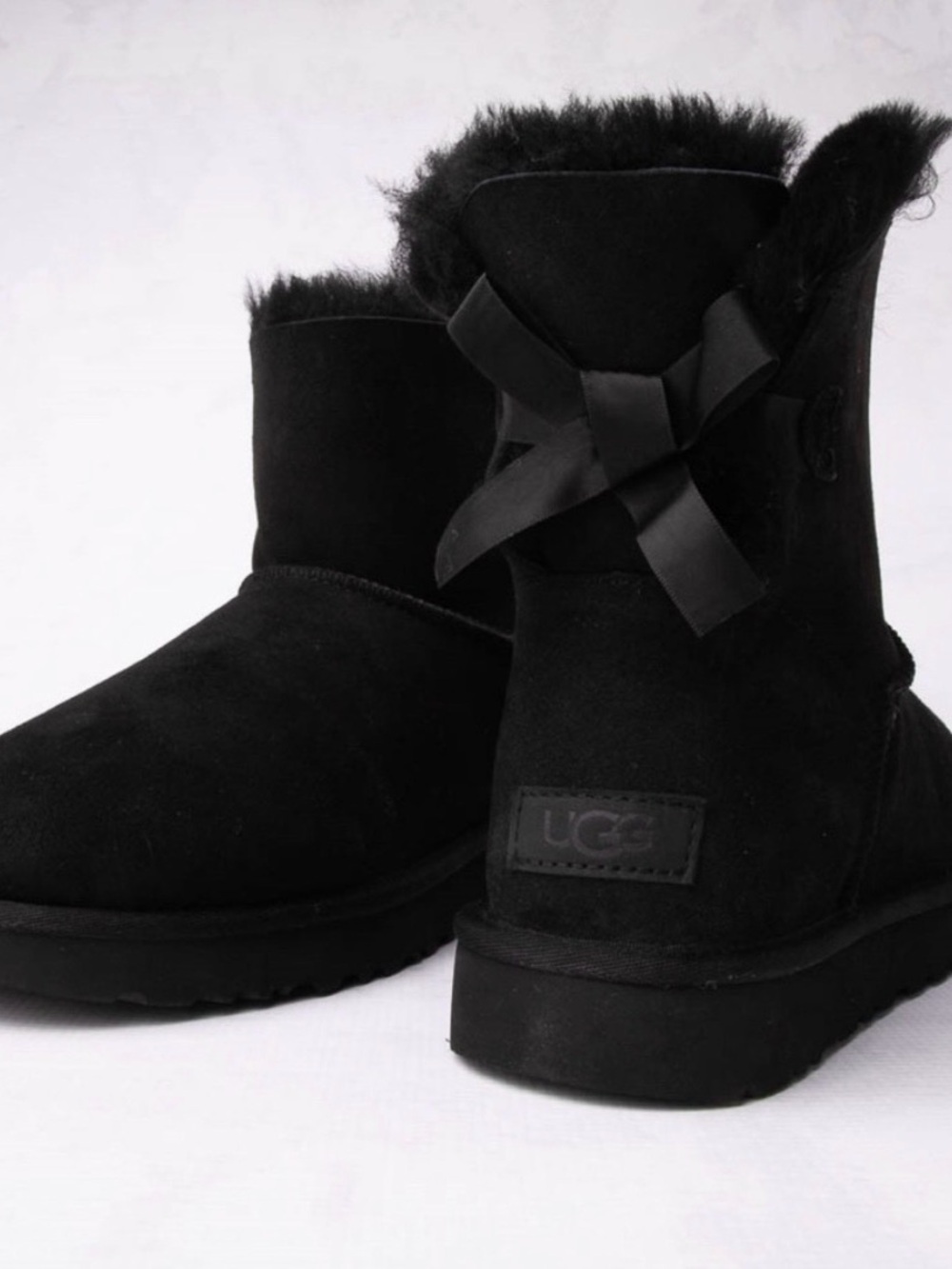 UGG Black Mini Bow Sheepskin Ankle Boots